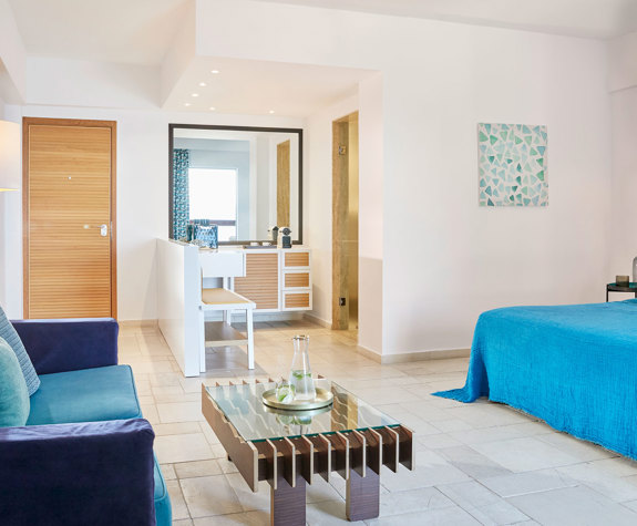Eagles Palace Resort Chalkidiki junior  Suite bedroom in blue shades