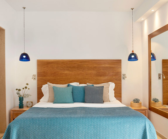 Eagles Palace Resort Chalkidiki Family Suite bedroom with blue shades